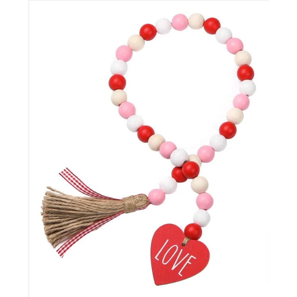 Valentine LOVE Heart Garland with Wooden Beads - Gift Wrapped!